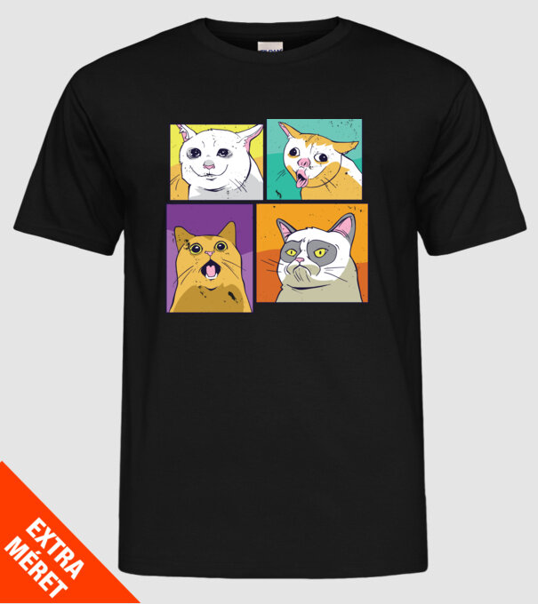Pisică Meme Pop Art model negru pe tricou