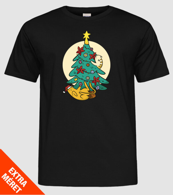 Crăciun cu pisică model negru pe tricou