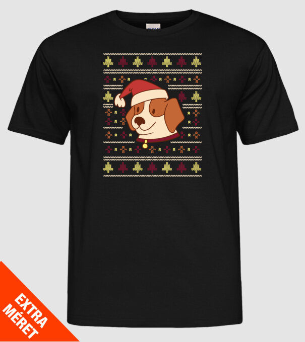 Pulover urât de Crăciun cu cățeluș drăguț model negru pe tricou