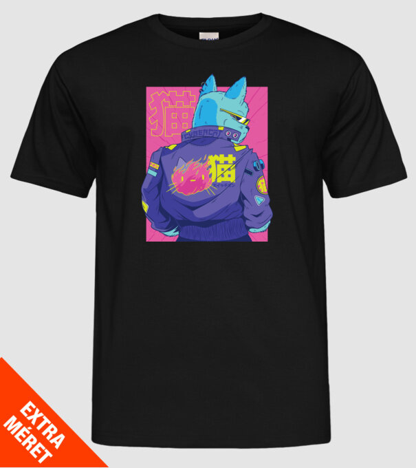 Pisică Cyberpunk model negru pe tricou