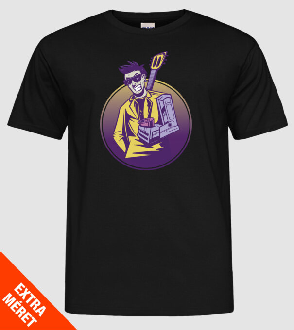 Chitarist Cyberpunk model negru pe tricou