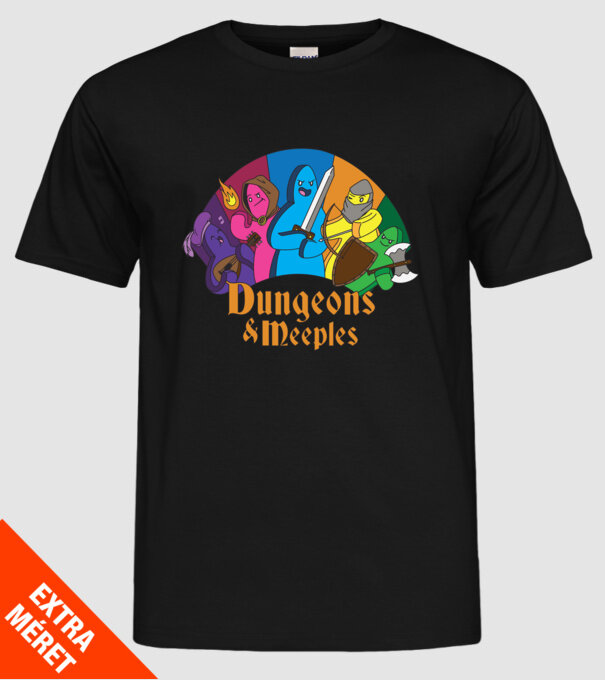 Dungeons Meeples model negru pe tricou