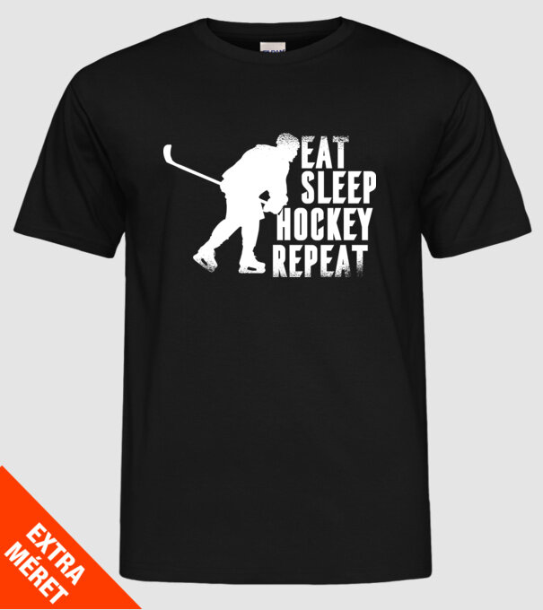 Eat Sleep Hockey Repeat model negru pe tricou