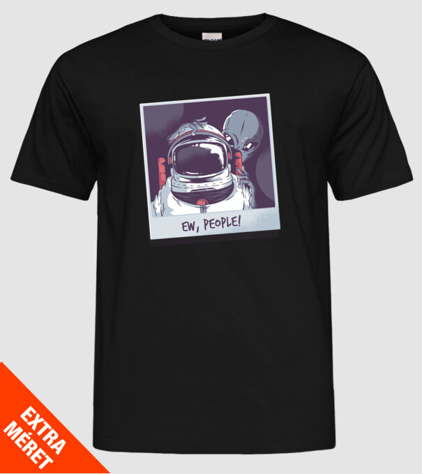 Ew, Oameni - Astronaut cu extraterestru model negru pe tricou