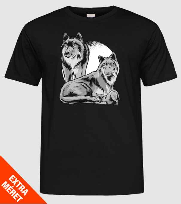 Familie de lupi model negru pe tricou
