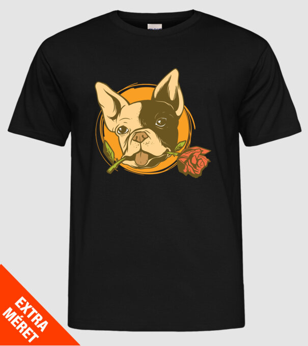 Bulldog francez cu trandafir model negru pe tricou