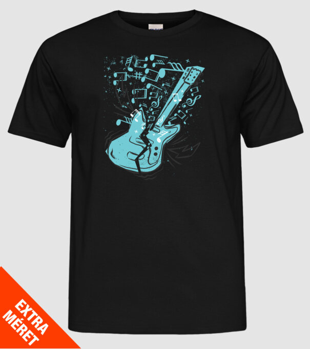 Tricou cu Chitară cu note model negru pe tricou