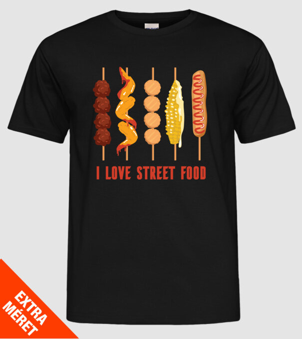 I Love Street Food model negru pe tricou