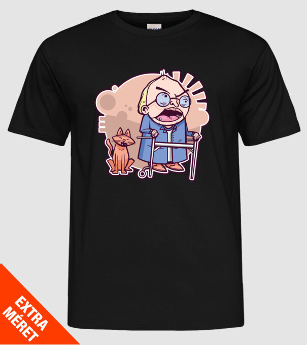 Bunic în vârstă cu pisică model negru pe tricou