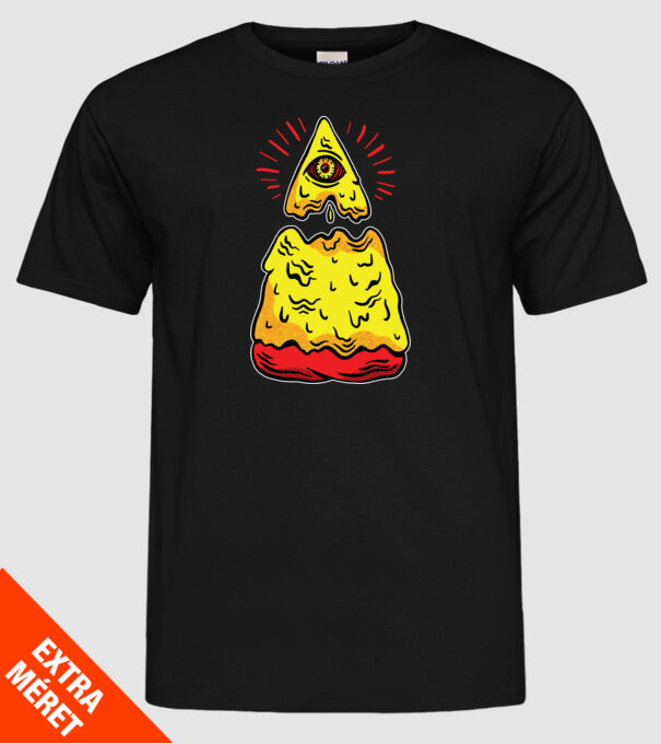 Illuminati Pizza model negru pe tricou