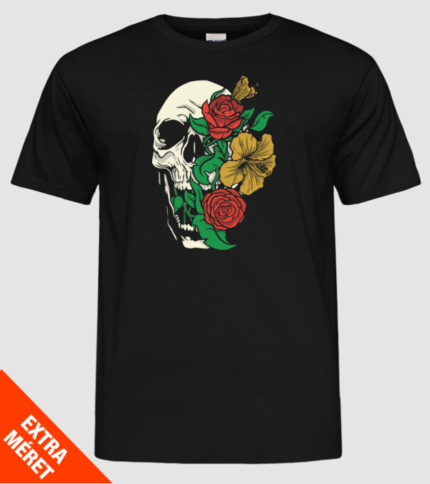 Trandafir craniu model negru pe tricou
