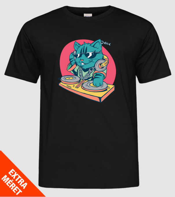 Pisică DJ model negru pe tricou