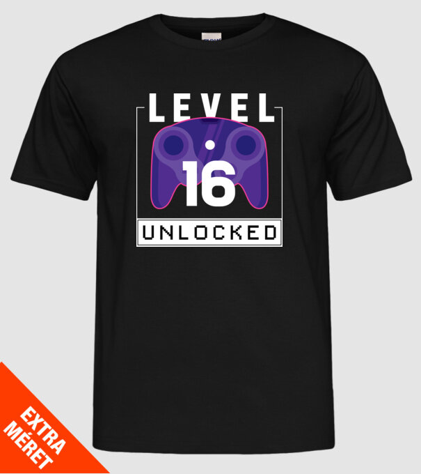 Level 16 Unlocked Gamer Birthday model negru pe tricou