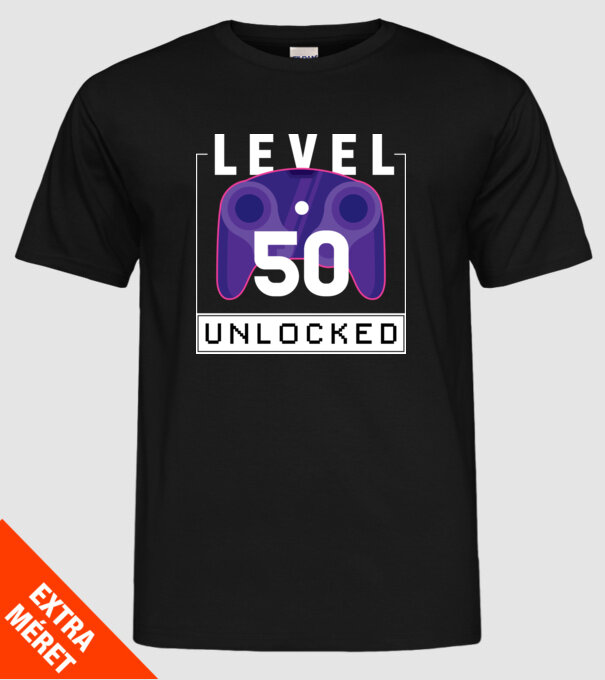 Level 50 Unlocked Gamer Birthday model negru pe tricou