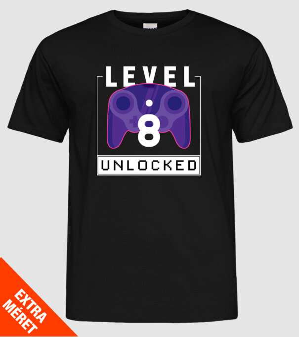 Level 8 Unlocked Gamer Birthday model negru pe tricou