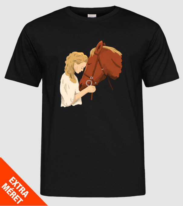 Fată cu cal model negru pe tricou
