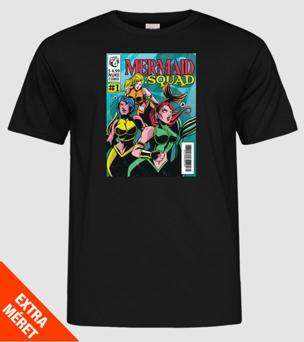 benzi desenate Mermaid Squad model negru pe tricou