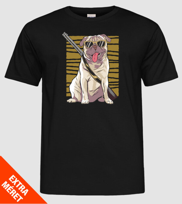 Mops cu pușcă tricou amuzant cu câine model negru pe tricou