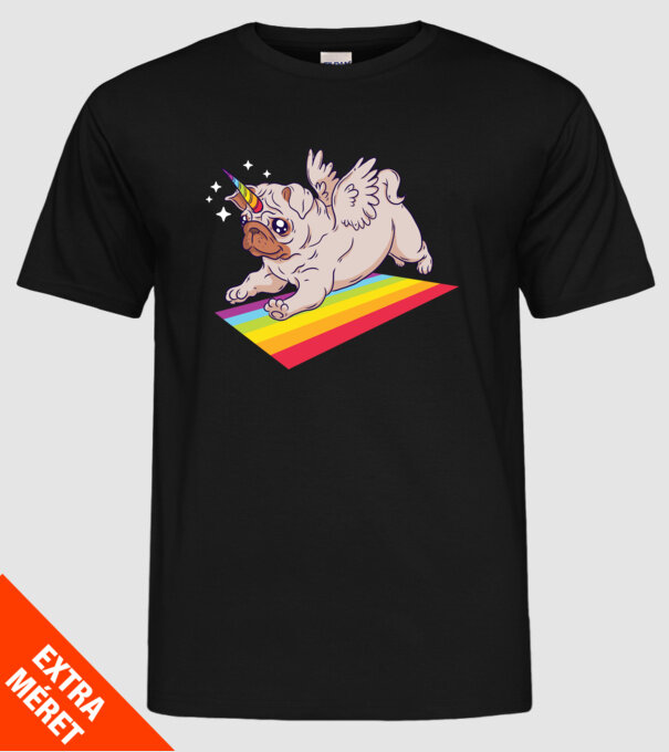 Mops unicorn model negru pe tricou