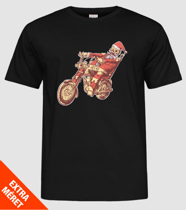 Moș Crăciun Motociclist model negru pe tricou