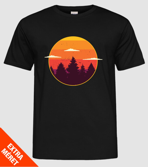 Apus de soare în pădure model negru pe tricou