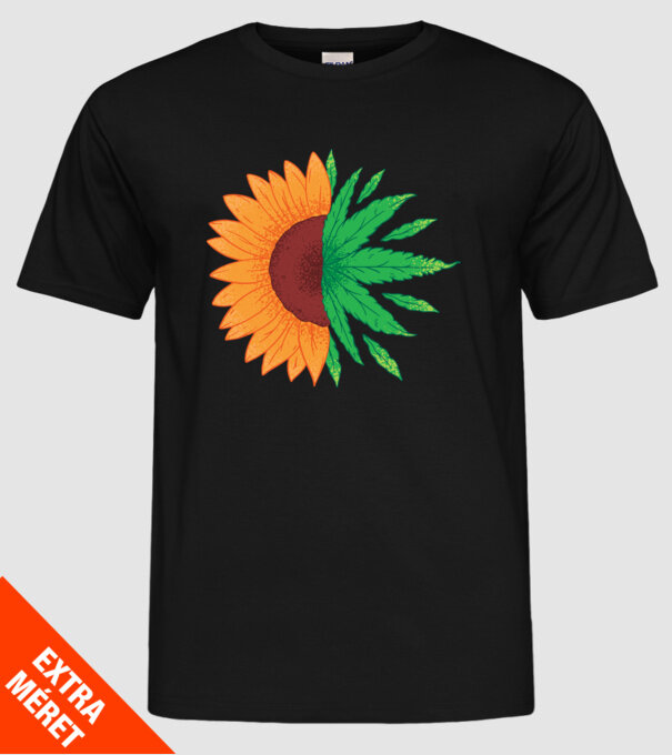 Floarea-soarelui Cannabis model negru pe tricou