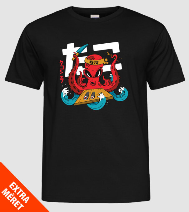 Octopus Sushi model negru pe tricou