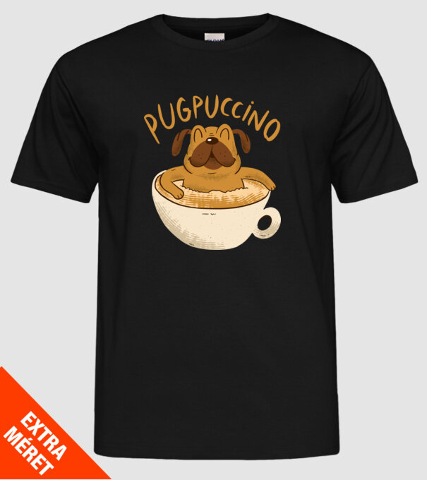 Pugpuccino Capuccino cu Mops model negru pe tricou