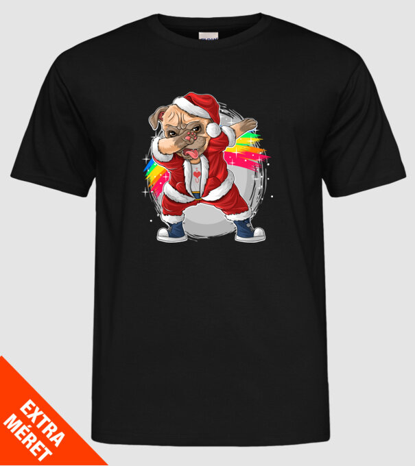 Santa Mops Moș Crăciun model negru pe tricou