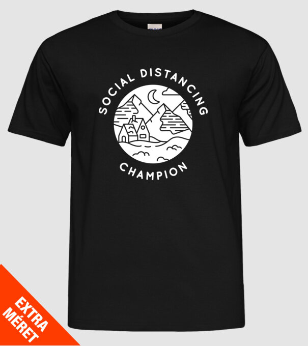 Social distancing champion model negru pe tricou