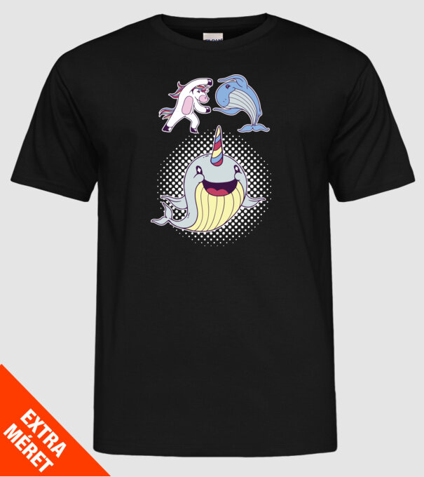 Unicorn Balenă Fuziune - Narval model negru pe tricou