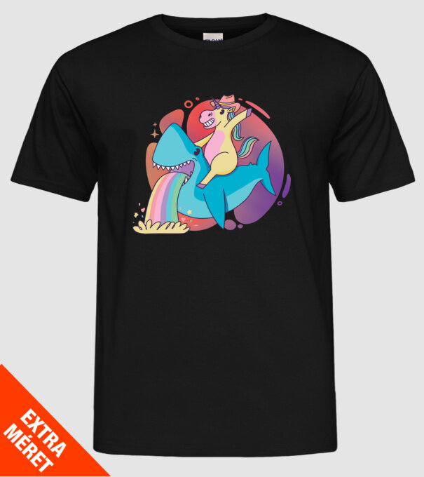 Unicorn pe rechin model negru pe tricou