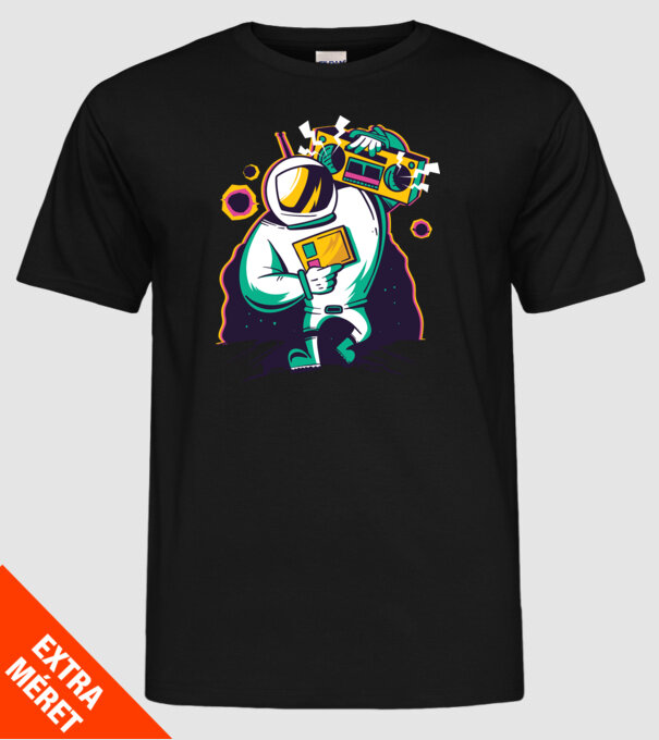 Astronaut cu casetofon model negru pe tricou
