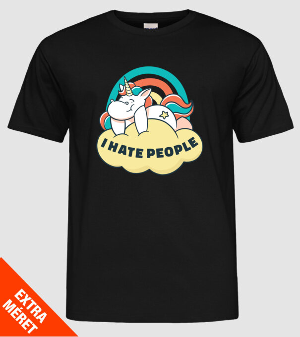 Urăsc oamenii Unicorn model negru pe tricou