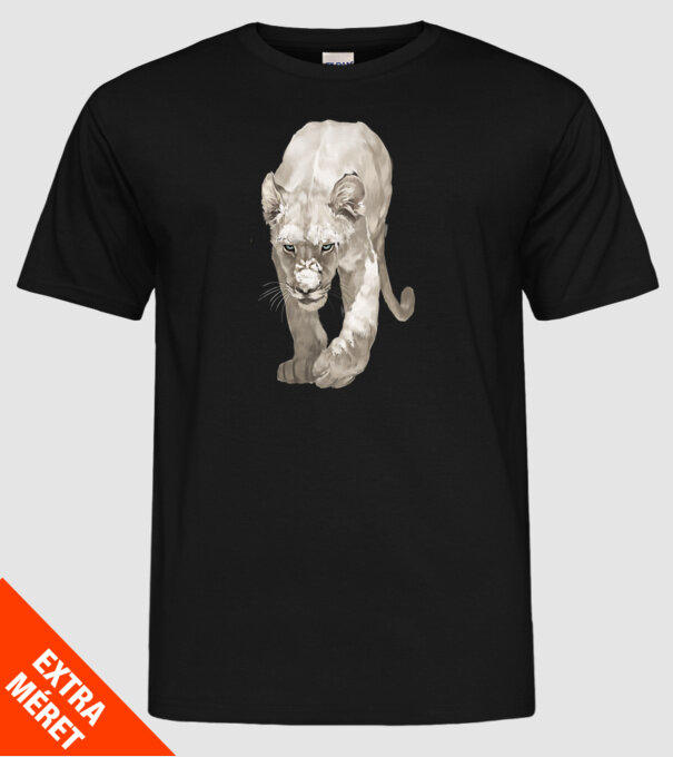 white lion model negru pe tricou