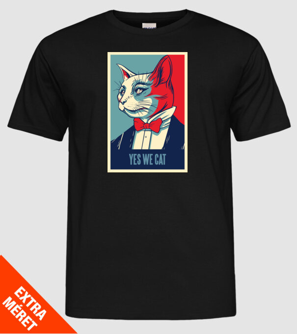 Yes We Cat poster cu pisică model negru pe tricou