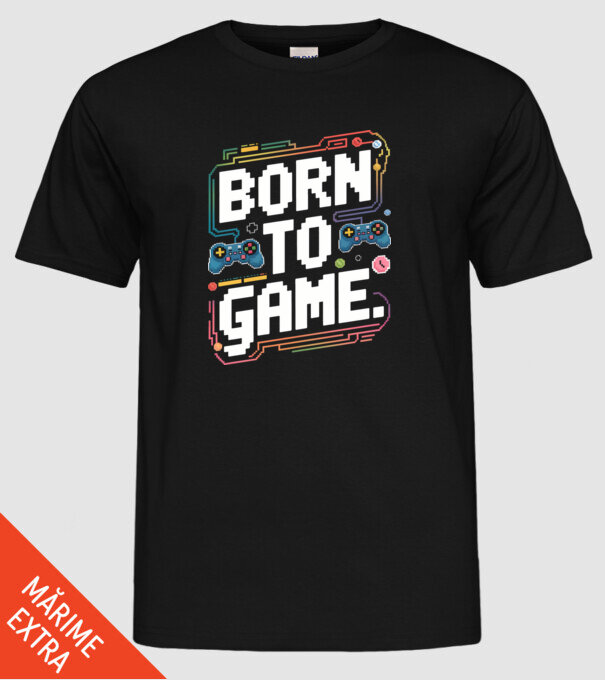 Born to Game Pixel Negru model negru pe tricou