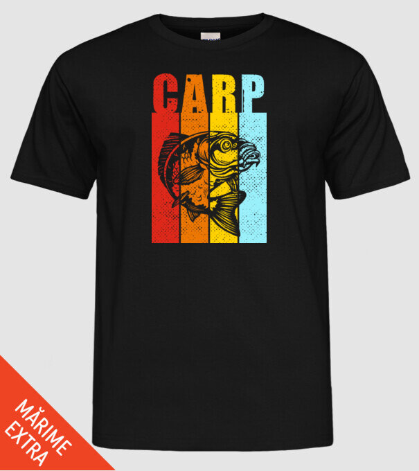 Carp Pescuit model negru pe tricou