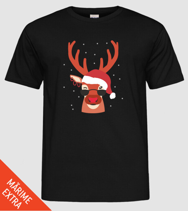 Cool Reindeer Rudolph model negru pe tricou