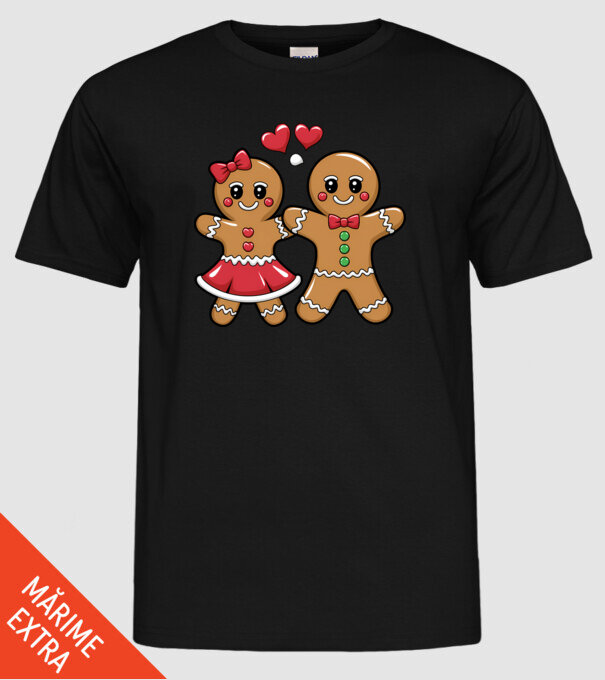 cuplu de turtă dulce în dragoste model negru pe tricou