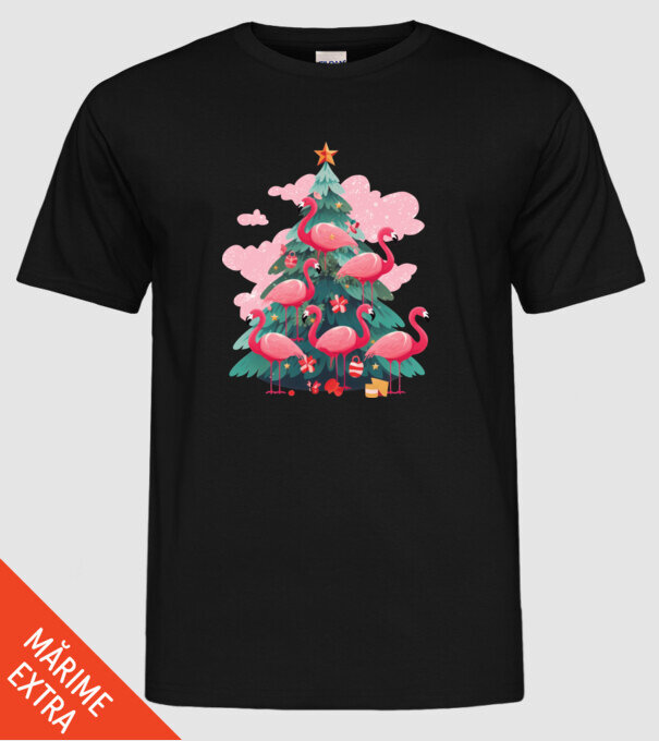 flamingo pom de Crăciun model negru pe tricou