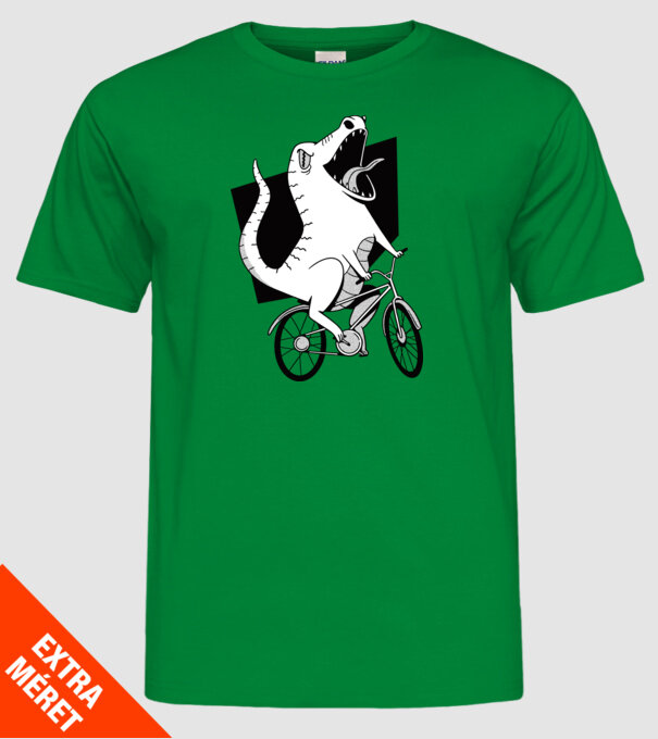 Dinozaur cu bicicletă model verde pe tricou
