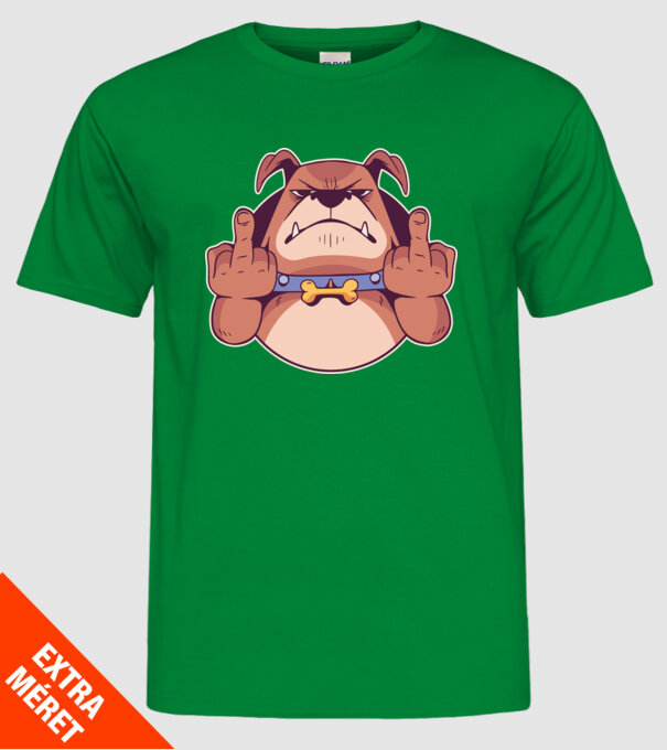 Bulldog arată degetul model verde pe tricou