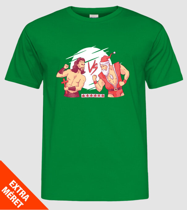 Isus vs Moș Crăciun Street Fighter tricou amuzant Crăciun model verde pe tricou