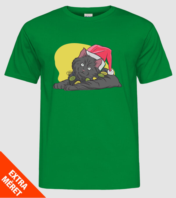 Pisică de Crăciun model verde pe tricou