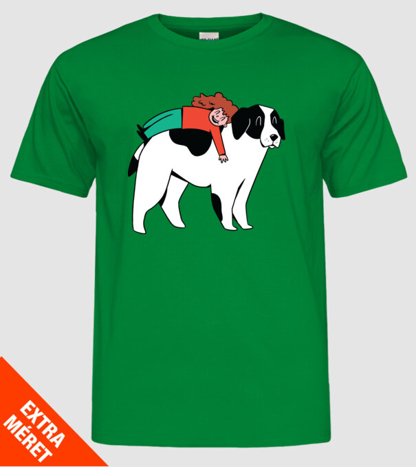 Fetiță cu câine model verde pe tricou