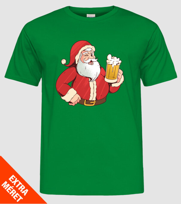 Moș Crăciun cu bere tricou amuzant model verde pe tricou