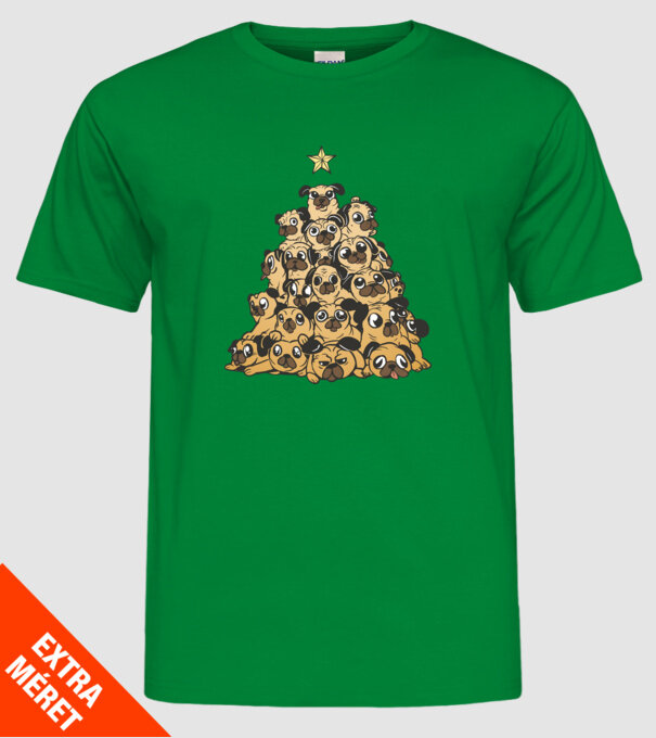 pom de Crăciun cu cățel (mops) model verde pe tricou