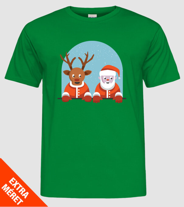 Moș Crăciun și Ren tricou de Crăciun T-shirt model verde pe tricou