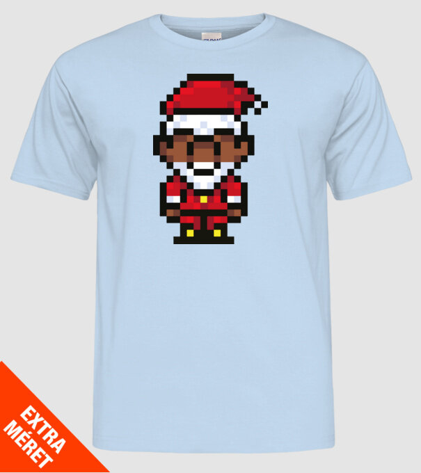 8bit pixel Moș Crăciun model albastru deschis pe tricou